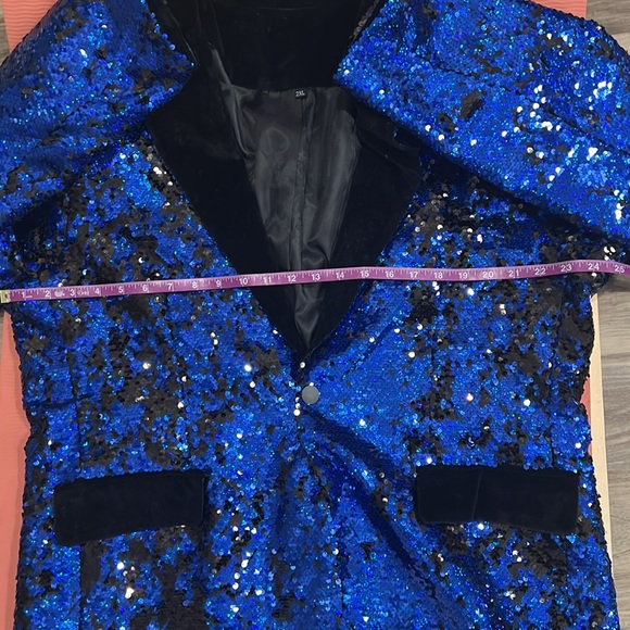 NWOT: Unbranded Black & Blue Sequin Suit Blazer - Picture 7 of 9